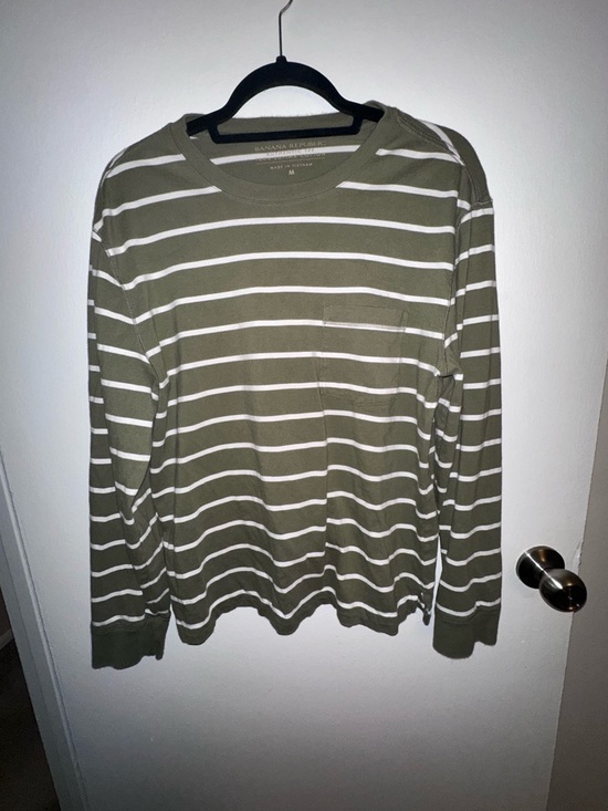 Banana Republic Tops - Banana Republic Olive Green & White Striped Long-Sleeve Crew Shirt